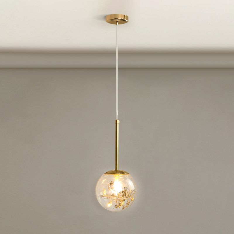 Sferisch glashangend plafondlicht Modern 1 lichte slaapkamer hanglamp in goud