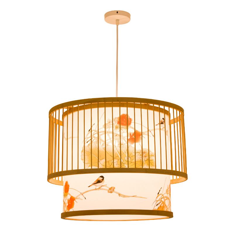 1 Light Cylindrical Hanging Light Fixtures Chinese Bamboo Hanging Pendant Lights for Restaurant
