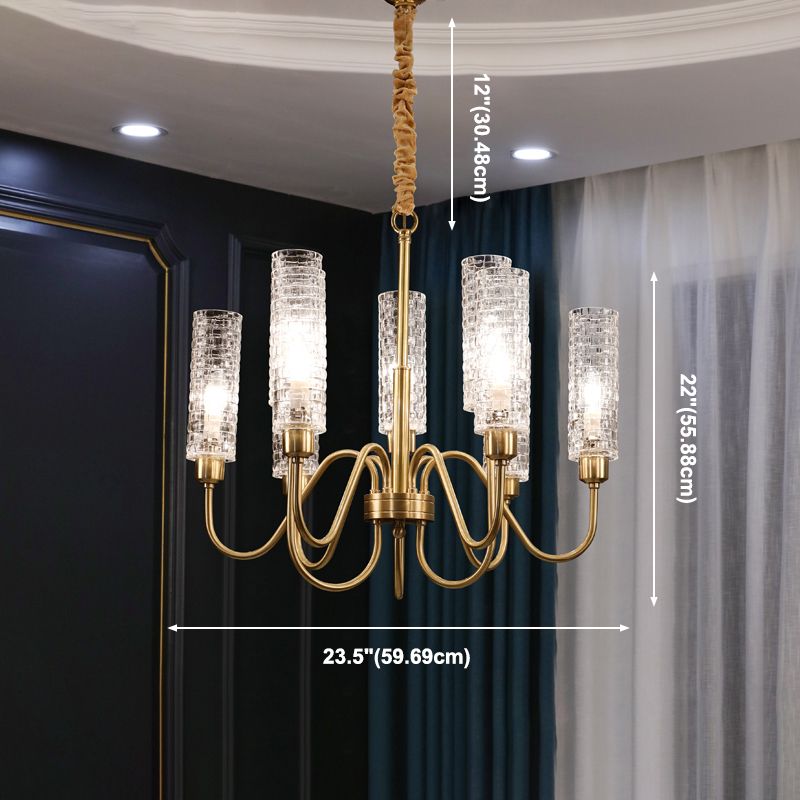 American Style Chandelier Glass Multi Light Hanging Light with Brass for Bedroom