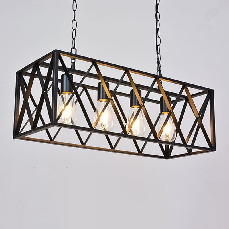 Industrial Rectangular Island Pendant Lights Metal Multiple-Light Island Light Fixtures