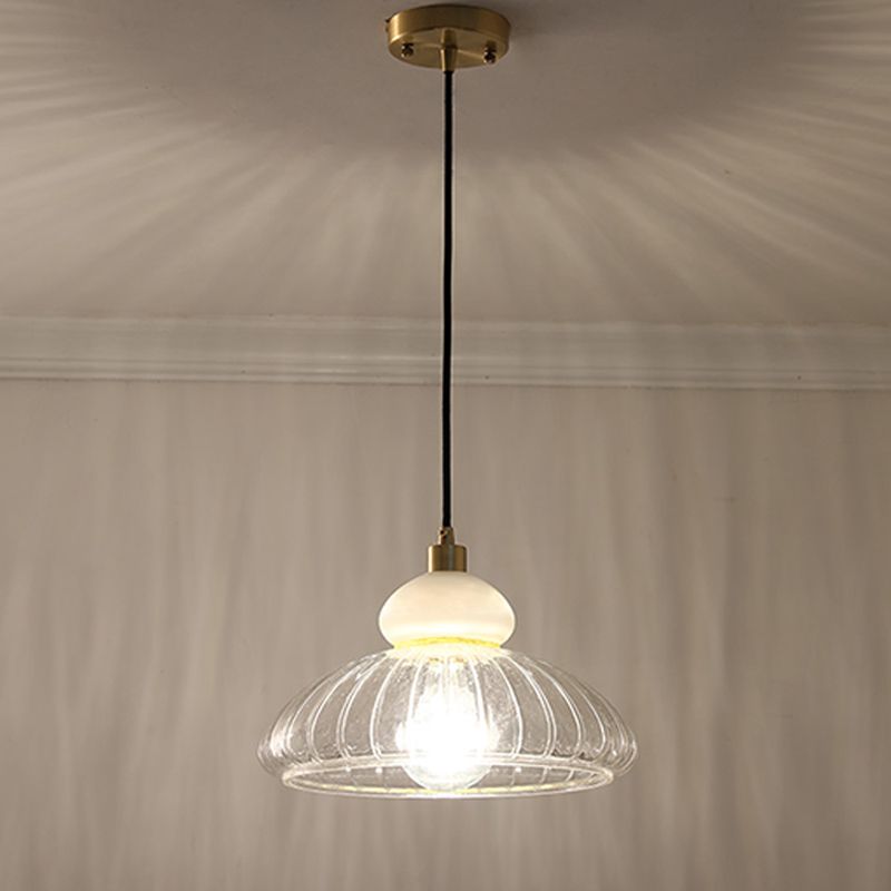 Modernism 1 Bulb Ceiling Pendant White Dome Hanging Light Kit with Clear Glass Shade