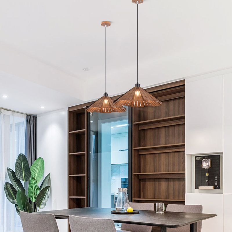 Pot Cover Shade Hanging Lighting Modern Style Wood 1 Light Sanging Lamping