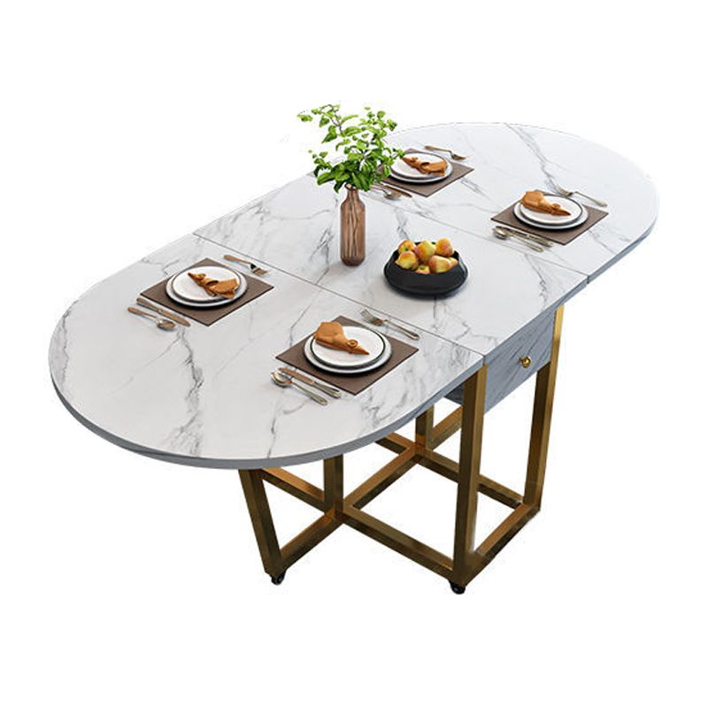 Table à manger de style moderne Table à manger à abattant en pierre frittée avec cadre doré