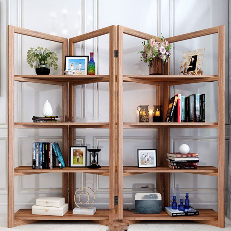 Open Back Folding Bookshelf Wood Contemporary Bookcase for Home