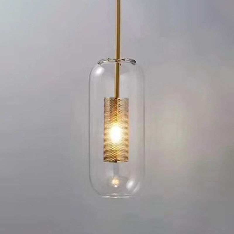 1 Light Cylinder Ceiling Light Industrial Glass Hanging Pendant Lights for Coffee Shop