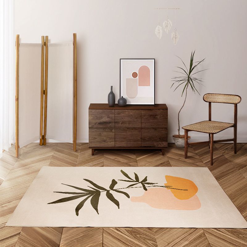 Orange Simple Rug Polyester Leaves Rug Stain Resistant Rug for Drawing Room
