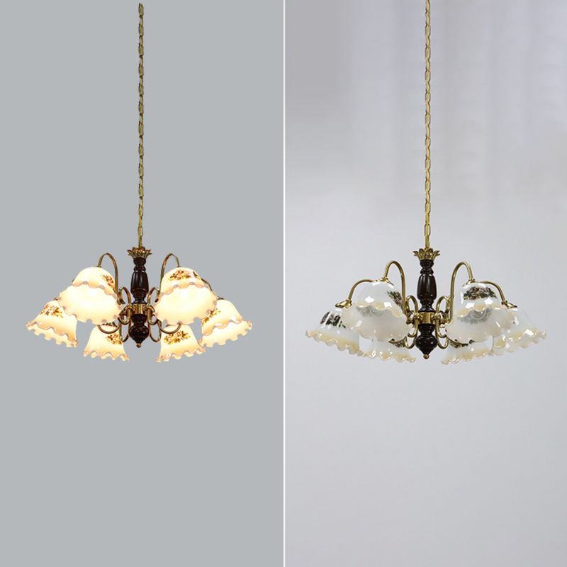 Gold Chandelier Lamp American Multi Light Hanging Light with Wood for Living Room