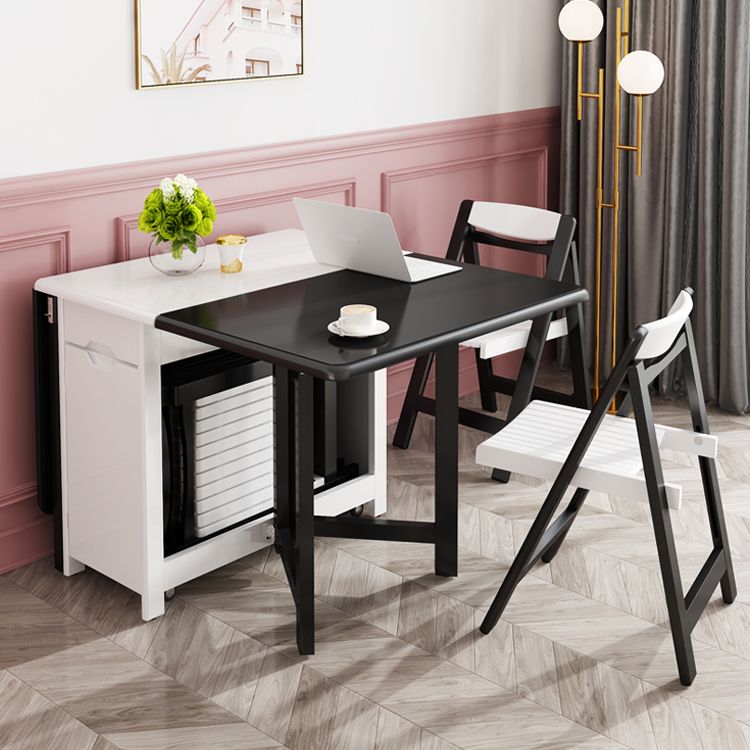 Mid-Century Modern Dining Table Rectangle Rubberwood Drop-Leaf Dining Table for Home Use