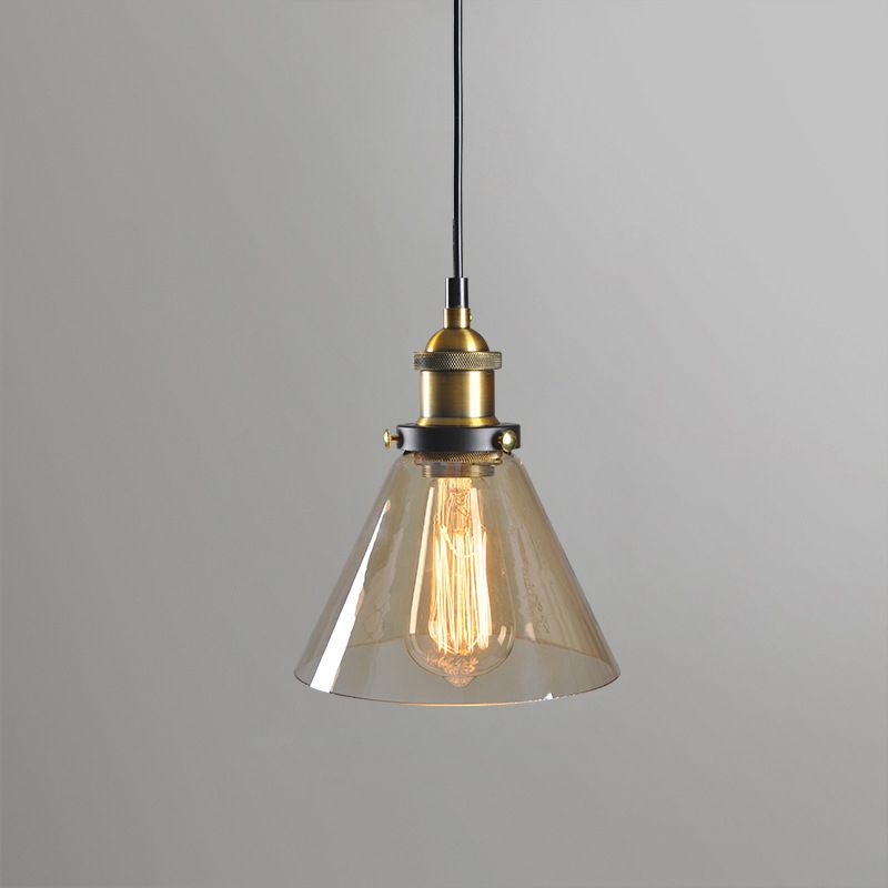Retro Industrial 1 Light Pendant Amber Handblown Glass Dome Pendant Lighting for Living Room
