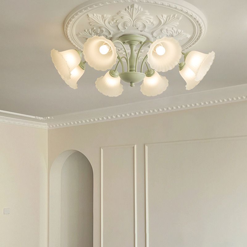 Modern Green Ceiling Lamp Glass Flush Mount Light Fixture for Bedroom
