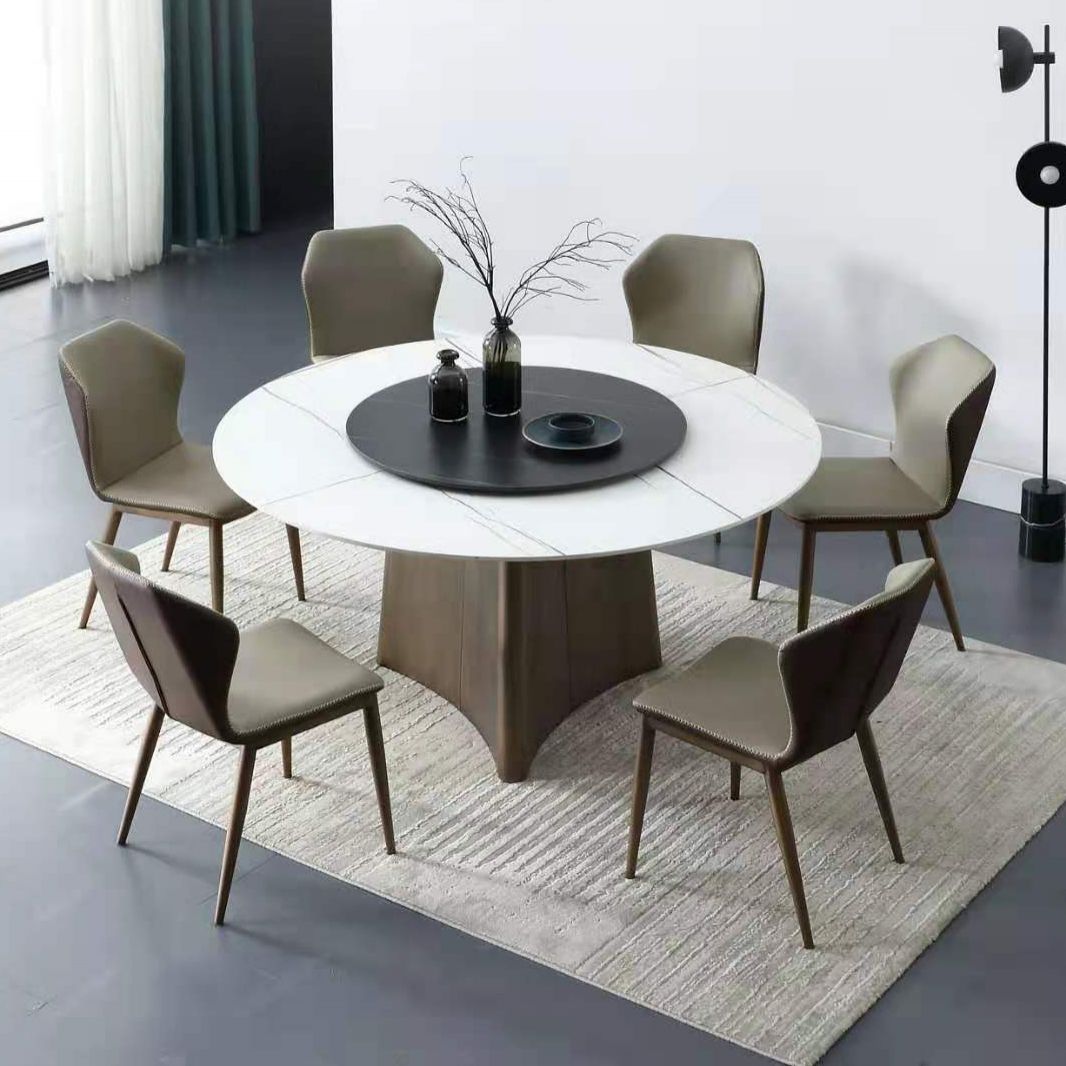 Contemporary Round Stone Standard Height Table Dining Table with Pedestal Base