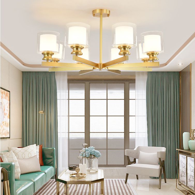 Contemporary Style Cylinder Clusters Pendant Glass Living Room Chandelier Pendant Light in Gold
