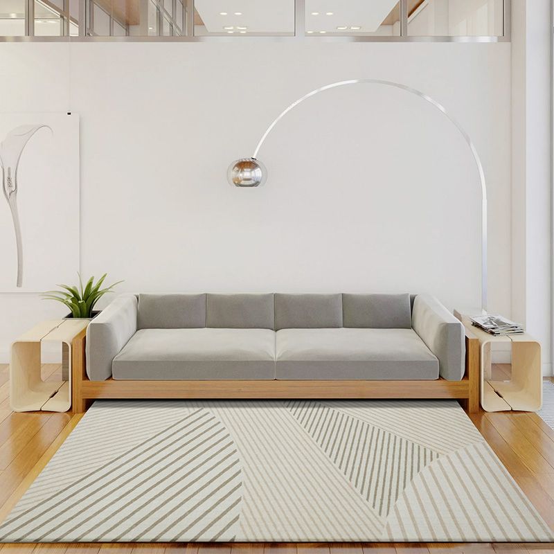 Simple Modern Rug Beige Geometric Patterned Indoor Rug Pet Friendly Stain-Resistant Washable Area Carpet for Living Room