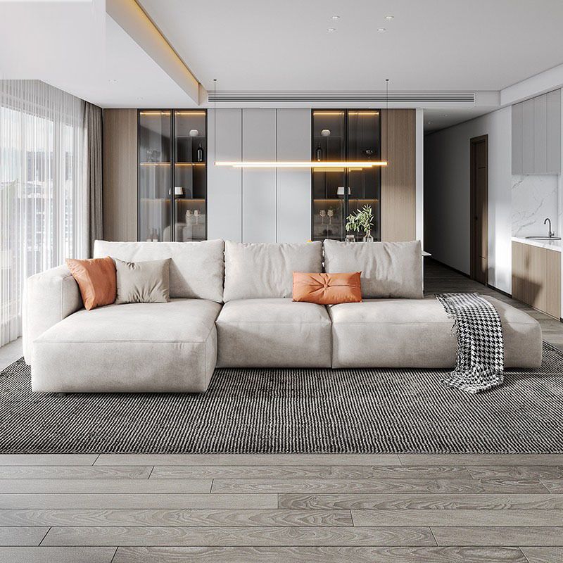 Modern Faux Leather Living Room Sectional Cream Square Arm Cushion Back Sofa