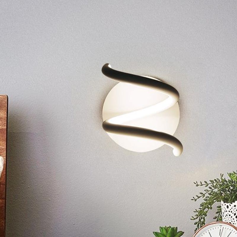 Lámpara de luz en espiral acrílica lámpara de pared blanca led minimalista con placa posterior redonda