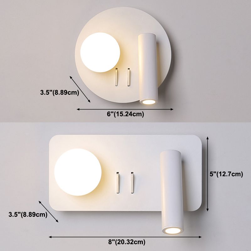 Modern Metal Wall Light Geometric White 2 Lights Reading Wall Sconce for Bedroom