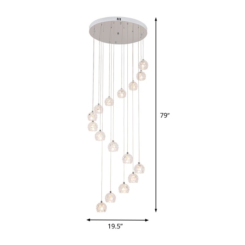 Contemporary Dome Pendant Light 16 Heads Crystal Multi Ceiling Lamp in Silver with Spiral Design