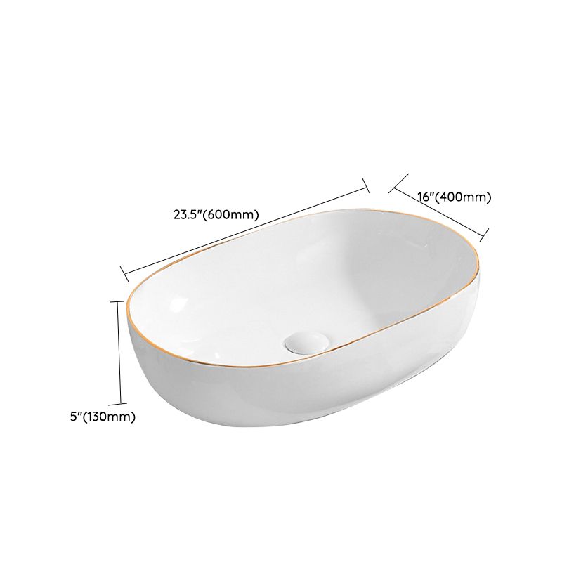 Modern Vessel Lavatory Sink Porcelain Oval Shut-Off Valve Included Vessel