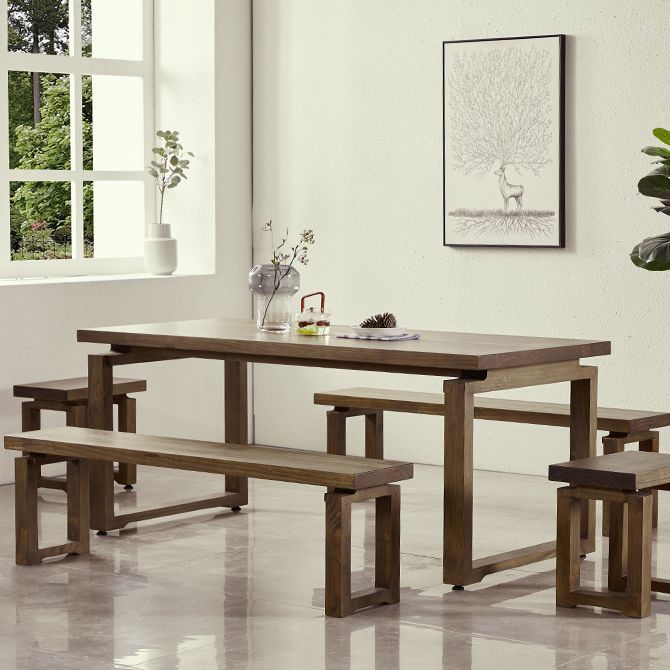Rectangular Solid Wood Brown Table Modern Furniture with Double Pedestal