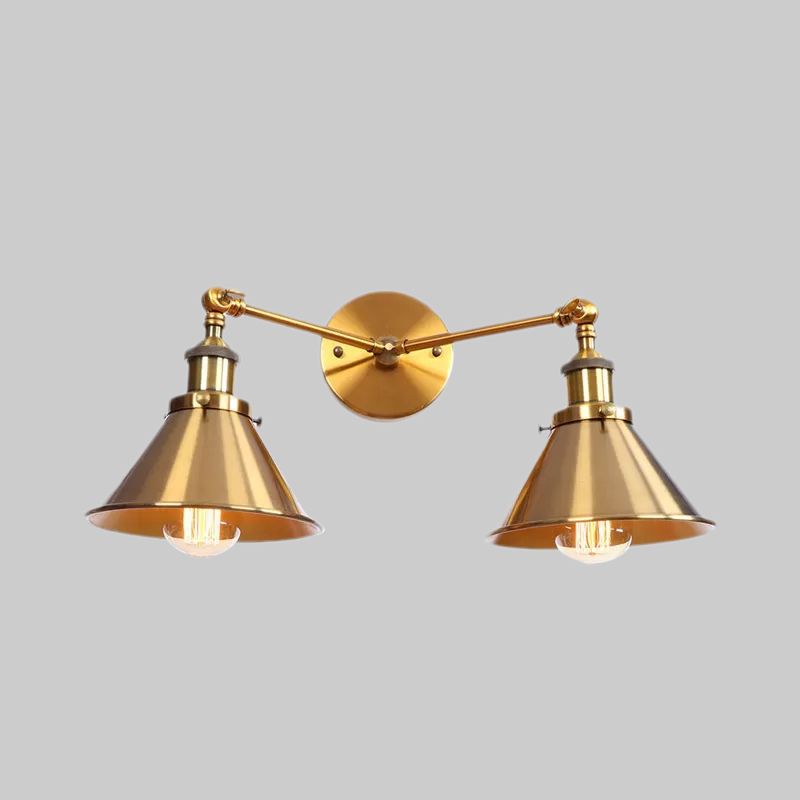 Tire d'ombrage effilée Mur mural Fixture industriel vintage 2 têtes Moup de serrage de la ferme Lumière en noir / laiton