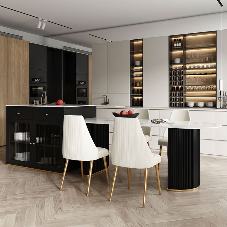 Sintered Stone Dining Table Traditional Luxury Dining Table with Double Pedestal Base