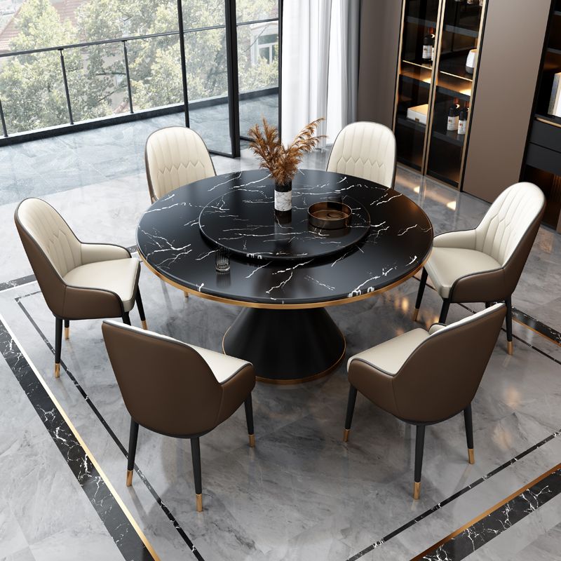 Glam Standard Marble Dining Table Round Shape Kitchen Dining Table with Pedestal Base