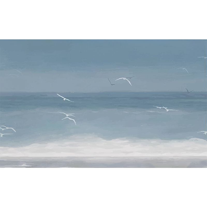 Tropical Gull Printed Mural Wallpaper Grey and Blue Sea Wall Covering for Accent Wall