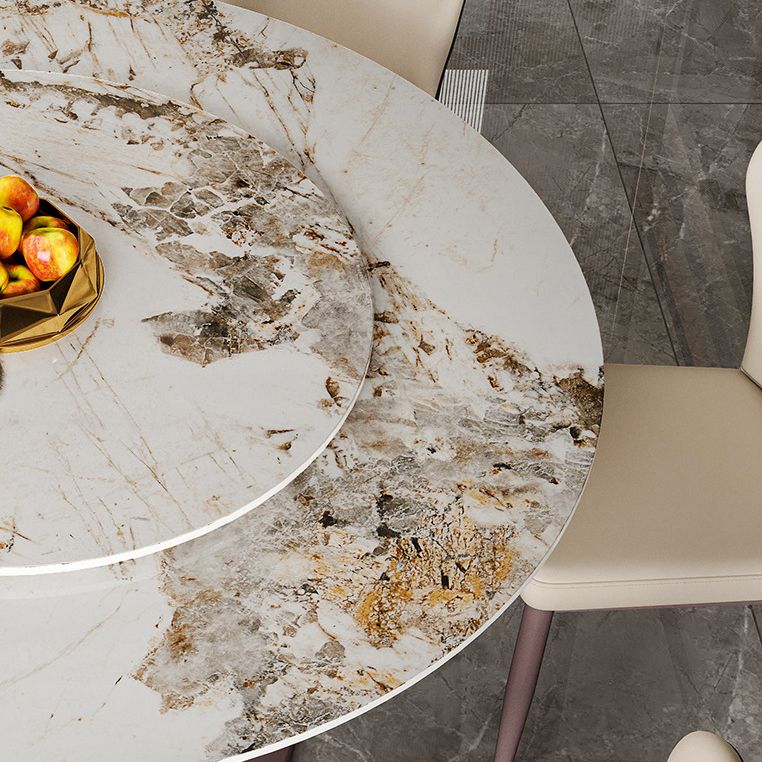 Round Sintered Stone Dining Table Modern Convertible Furniture with Pedestal Base