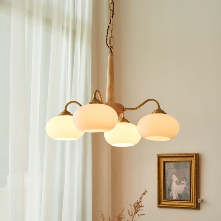 Contemporary Wood Sputnik Ceiling Pendant Glass Hanging Lights for Living Room