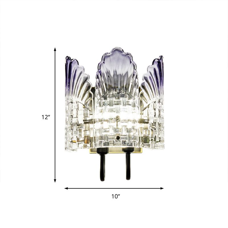 Modernism Clear Crystal Wall Mount Fixture 2 Lights Wall Sconce with Metal Backplate for Living Room