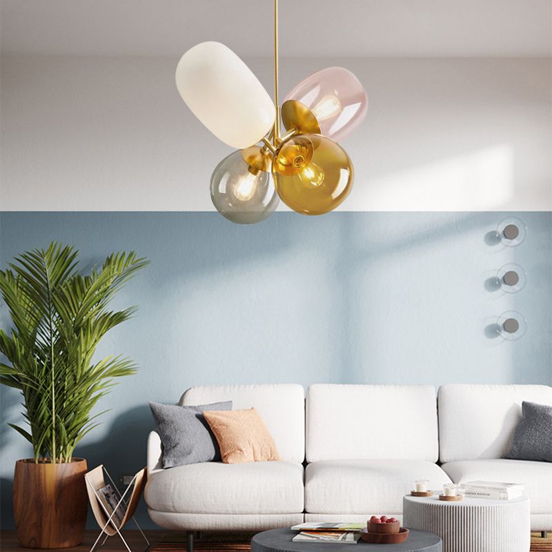 Gold Chandelier Light Fixtures Modern 4-Head Hanging Pendant Lamps for Living Room