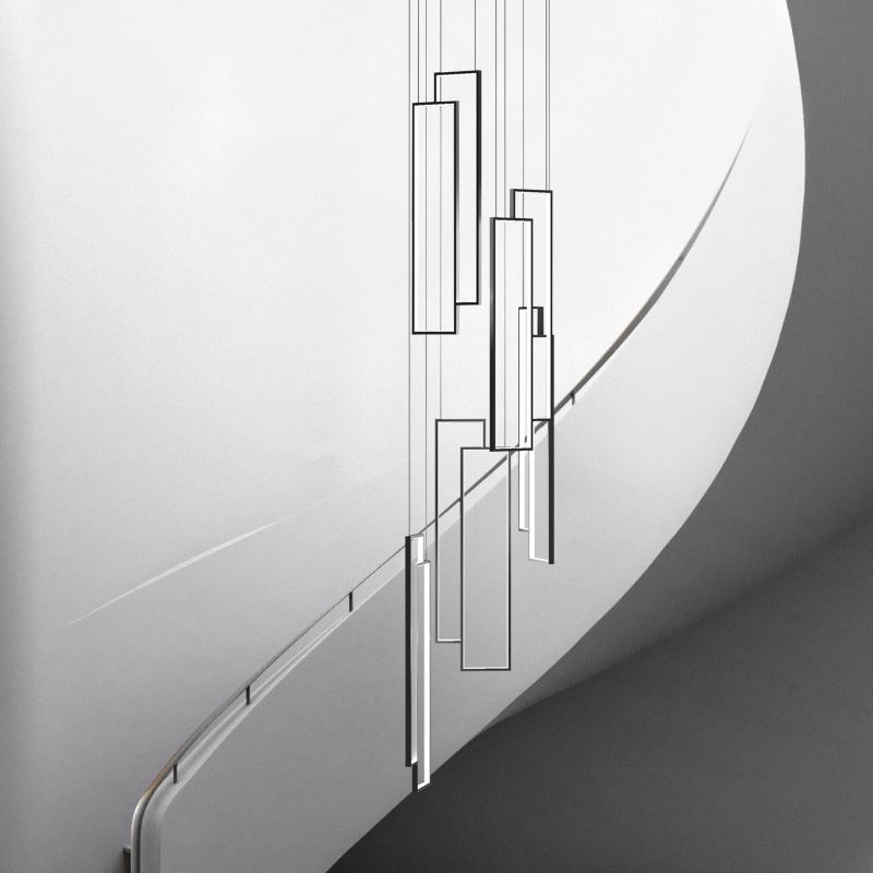 Rectangular Spiral Stairs Pendant Lighting Metal Creative Minimalist Multi Light Hanging Lamp in Black