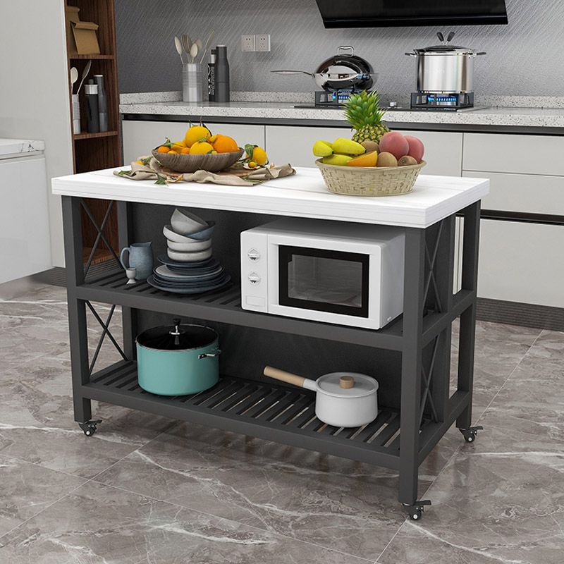 Rolling Modern Kitchen Island Table Dining Room Open Storage Prep Table