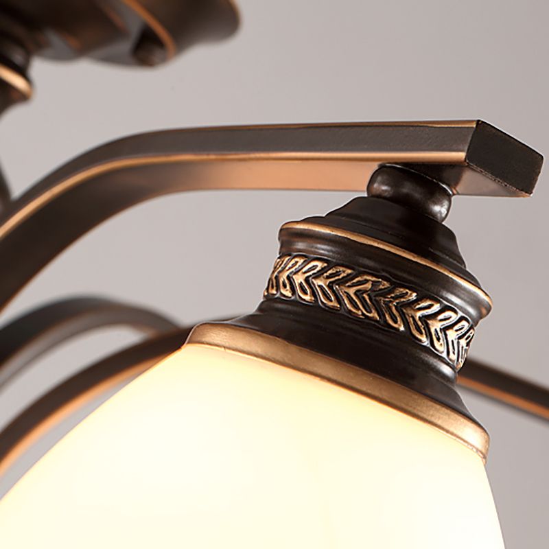 Lampe semi-encastrée en métal noir, éclairage de plafond traditionnel à plusieurs têtes avec abat-jour en verre cloche