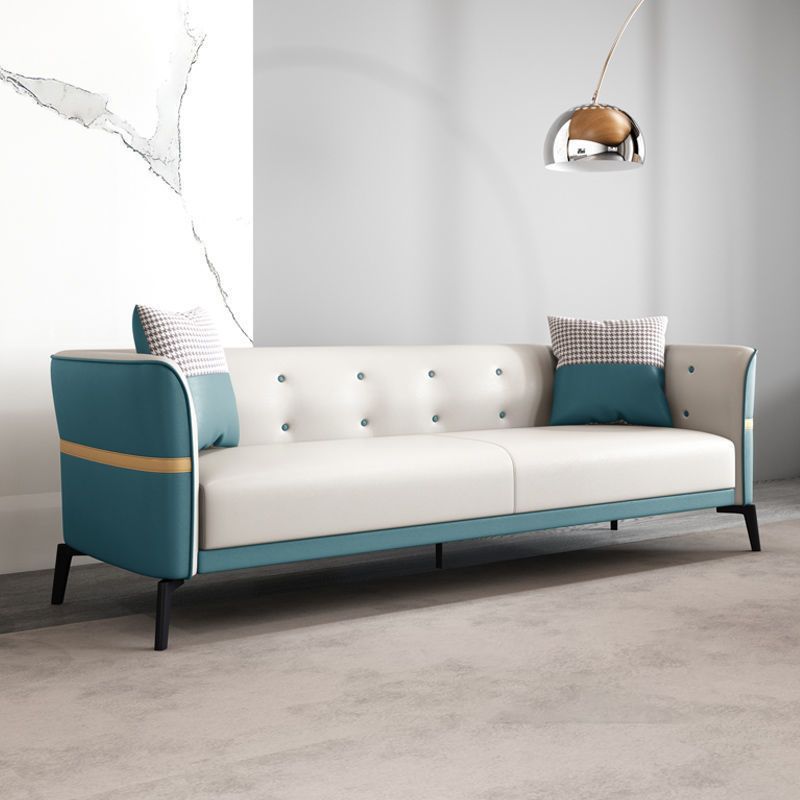 Faux Leather Sofa 27.55" D x 26.37" H Tuxedo Arm Sofa for Living Room