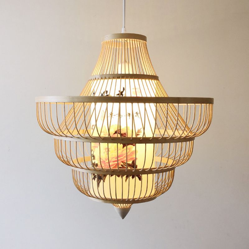 Asia Bamboo Hanging Ceiling Light 1-Light Spinning Top Ceiling Pendant Light