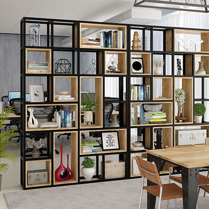 Modern Style Bookshelf Black Metal Frame Open Back Bookcase for Home Office