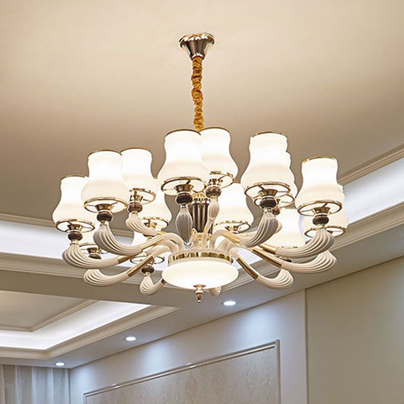 Péndulo acampanado de vidrio lácteo accesorio de iluminación de araña de estilo moderno para comedor