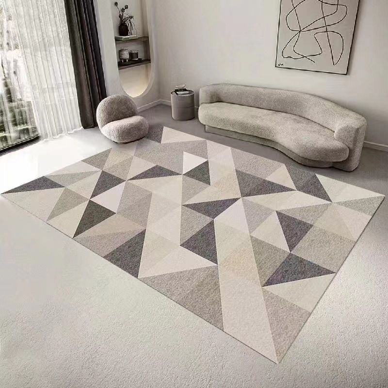 Dark Gray Modern Rug Polyester Geometric Rug Washable Rug for Drawing Room
