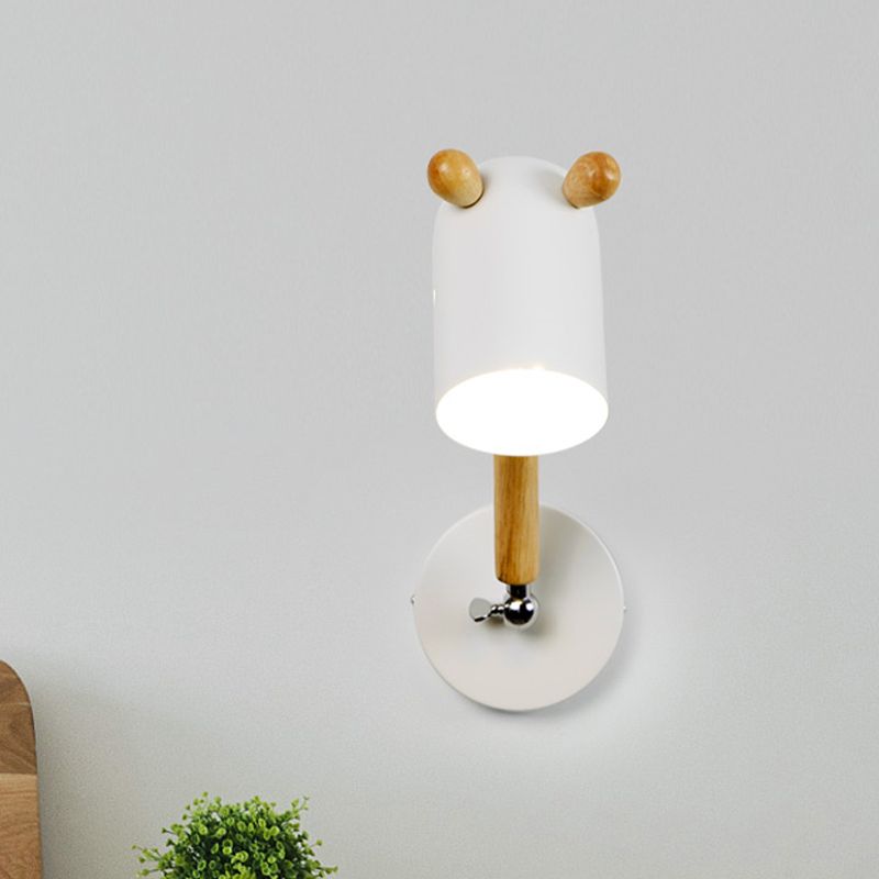 Iron Elongated Dome Swing Arm Wall Lamp Kids 1 Bulb White/Green/Grey-Wood Sconce Fixture with Venting Hole