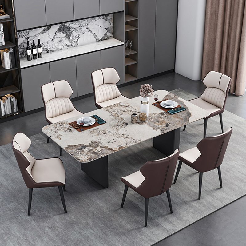 Modern 1/2/5/7 Pieces Dining Set Sintered Stone Dining Table with Leather Chairs