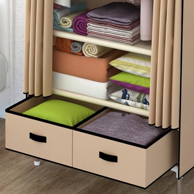 Silver Metal Frame Wardrobe Cabinet Contemporary Home Wardrobe with Drawers