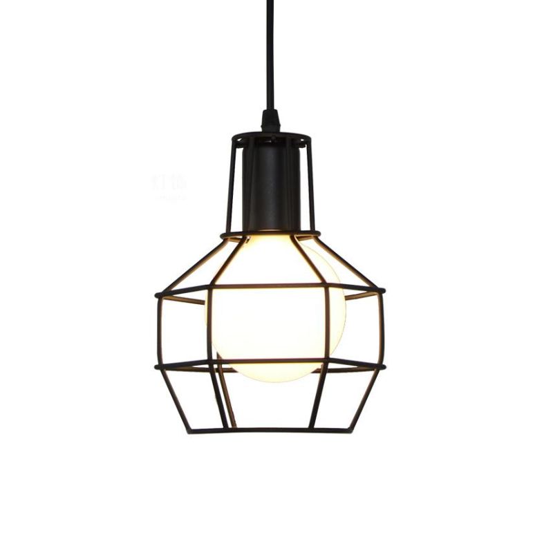 Silver/Gold Global Ceiling Fixture Loft Stylish Metal 1 Light Coffee Shop Hanging Lamp with Cage Shade and Cord