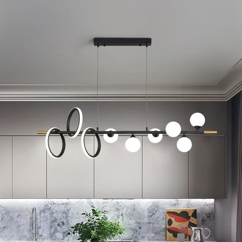9-Light Black Kitchen Island Lighting Modernism Metal Shaded Ceiling Light