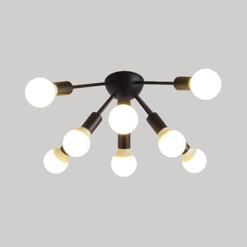 Plafonnier Semi-encastré en métal Spoutnik, moderne, 8/12 lumières, blanc/noir/or, pour salon