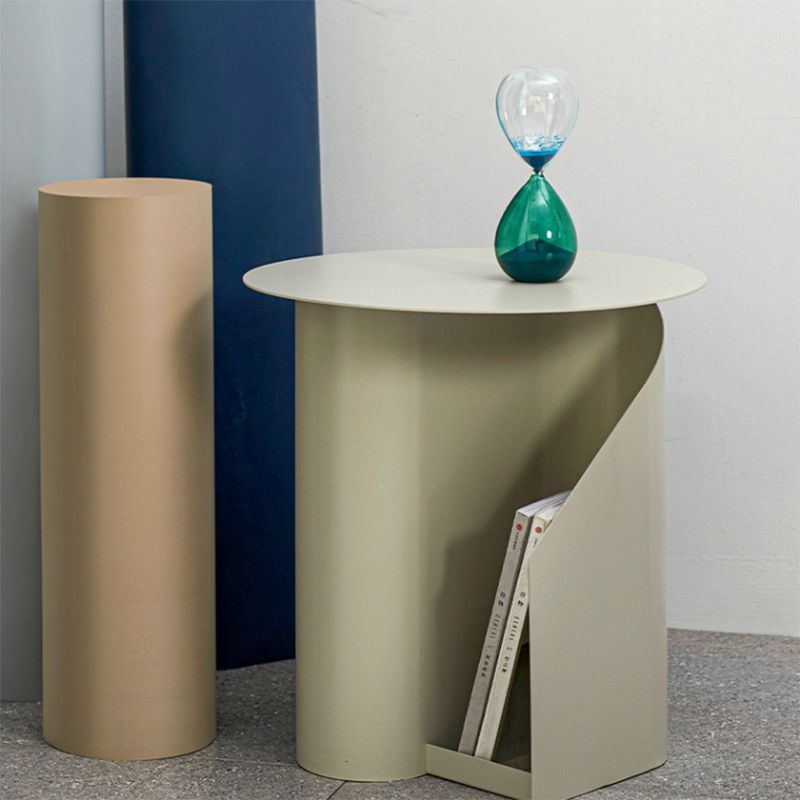 Contemporary Accent Side Table Iron Abstract with Storage Living Room Round