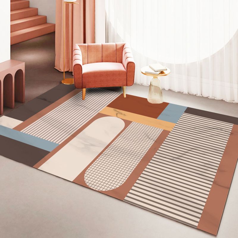 Dark Orange Modern Rug Polyester Color Block Rug Non-Slip Backing Rug for Living Room
