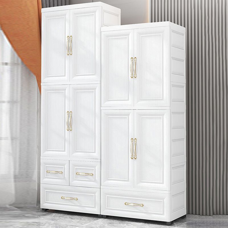 Beige and White Wardrobe Armoire Contemporary Style Plastic Wardrobe Cabinet