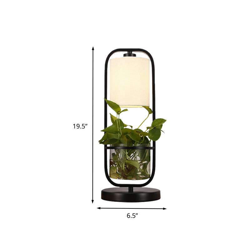 Rectangular Metal Night Table Light Antique LED Living Room Nightstand Lamp in Black