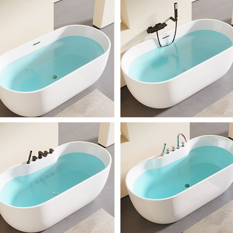 Modern Acrylic-Fiberglass Oval Bathtub Freestanding Soaking Bathtub with Center Drain